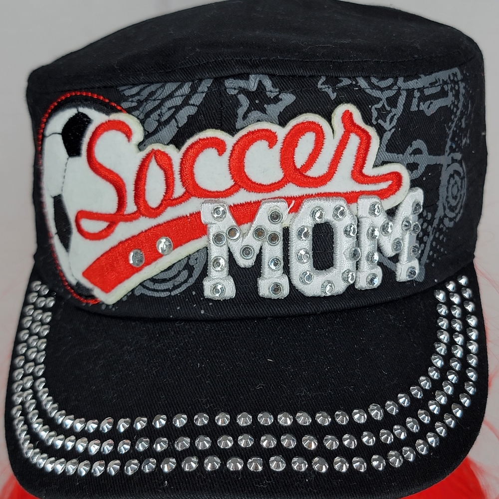 ``H25232 NWT Professional Style Rhinestone Soccer MOM Cadet Cap - Black